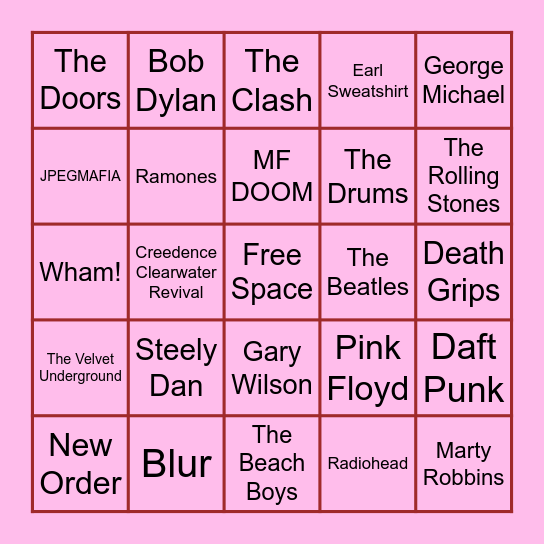 Charlie Music Bingo Card