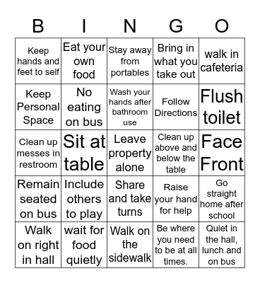 School Rules Bingo Card