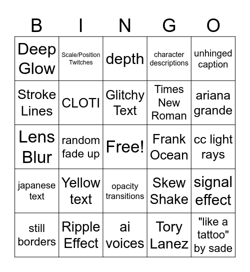 B1SEXUALPANIC BINGO Card