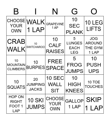 FITNESS BINGO Card