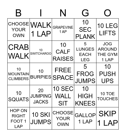 FITNESS BINGO Card