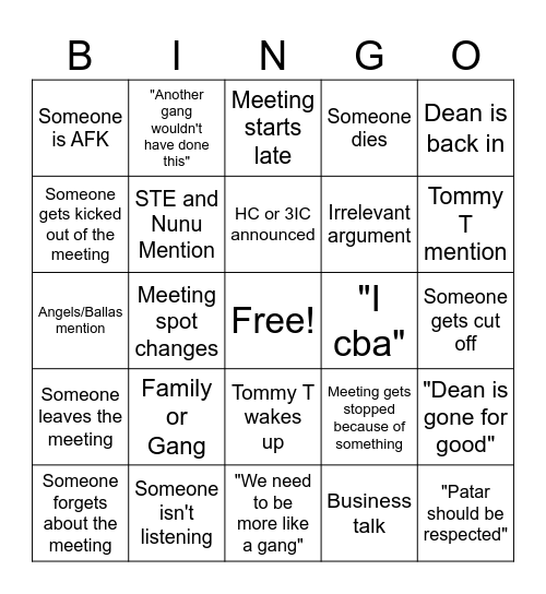 MDM Meeting Bingo Card