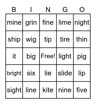 Short and Long I Bingo Card