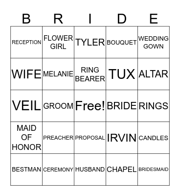 BRIDAL SHOWER BLINGO Bingo Card