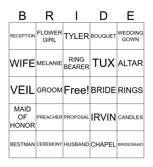 BRIDAL SHOWER BLINGO Bingo Card
