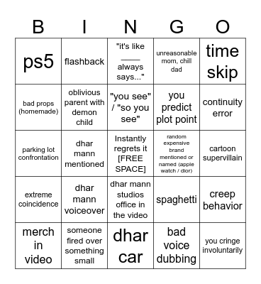 Dhar Mann Bingo Card