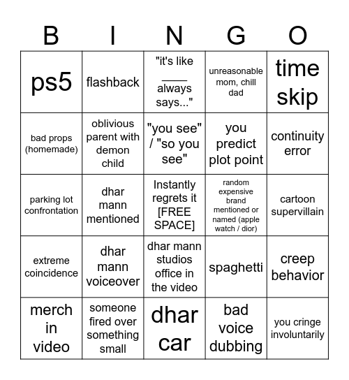 Dhar Mann Bingo Card