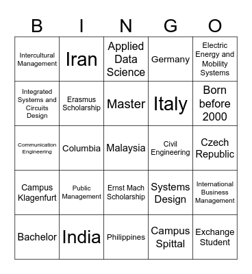 INTERNATIONAL BINGO Card