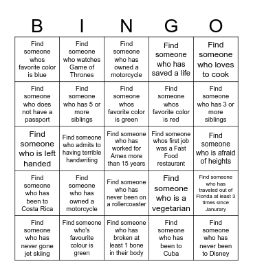 GET TO KNOW YOU Bingo Card