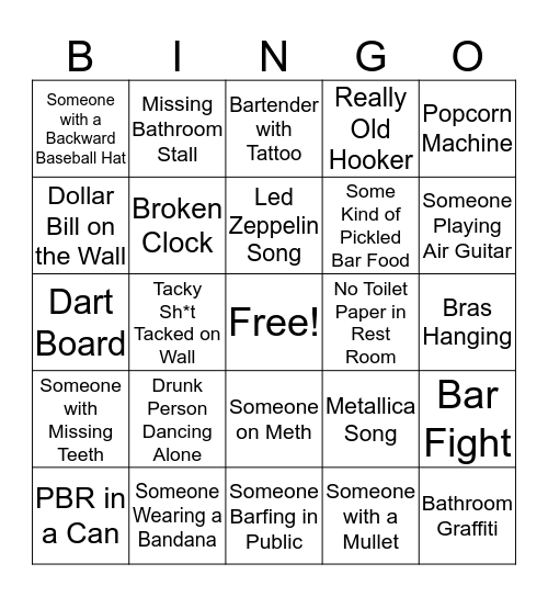 DIVE BAR Bingo Card
