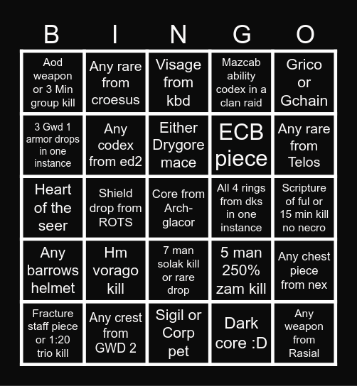 Rest of the year Bingo Card