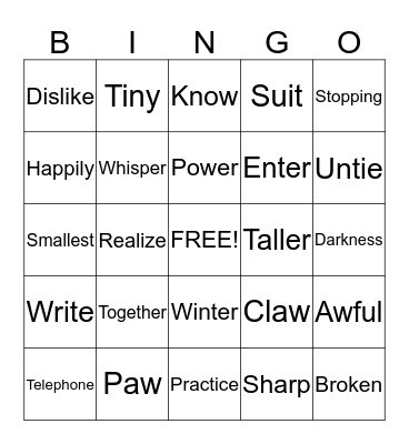 SIGHT WORD BINGO Card