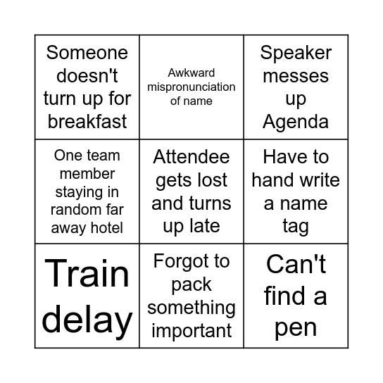 Team Bingo - road trip edition Bingo Card