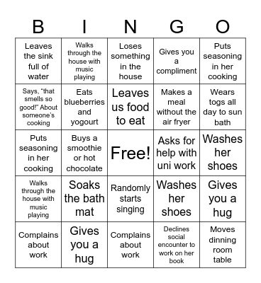 Olivia Bingo Card