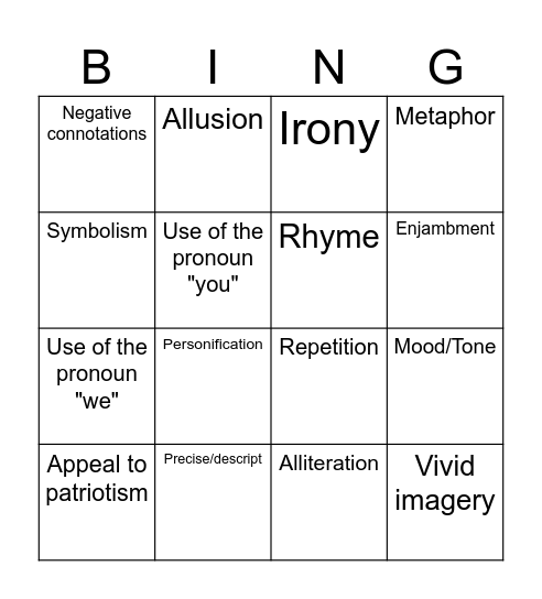 The New True Anthem by Kevin Gilbert Bingo Card