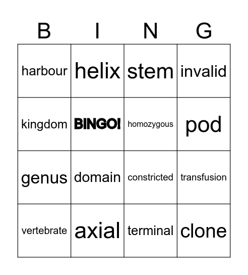 Biology bingo Card