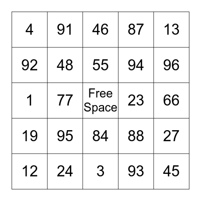 Math Bingo Card