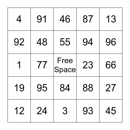 Math Bingo Card