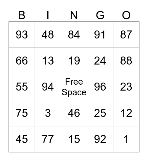 Math Bingo Card