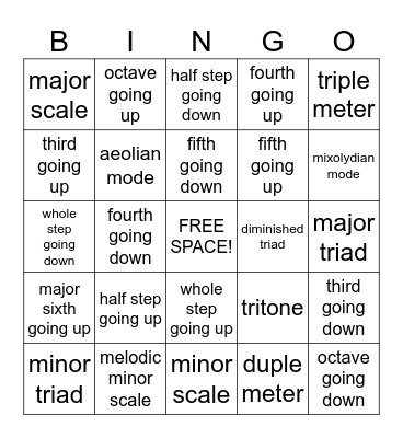Ear-Training Bingo Card