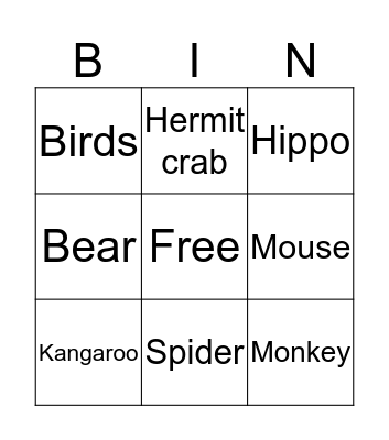 Animal homes Bingo Card