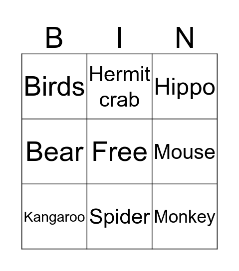 Animal homes Bingo Card