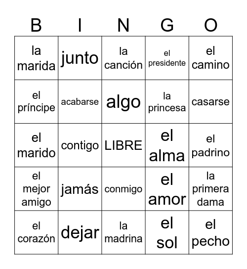 Cásate Conmigo Bingo Card