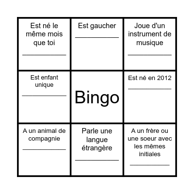 Trouve une personne qui ... Bingo Card