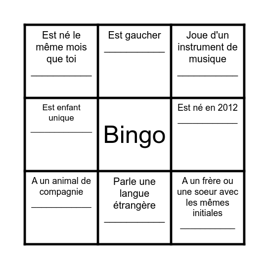 Trouve une personne qui ... Bingo Card