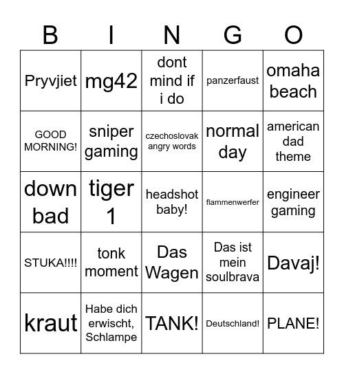 enlisted bingo Card