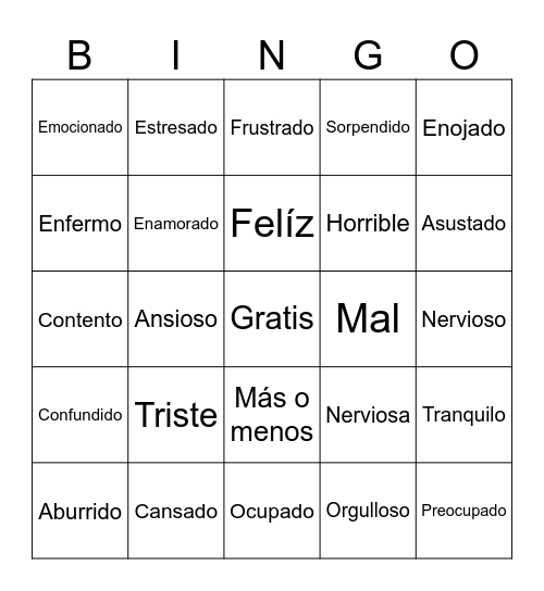 Emociones Bingo Card