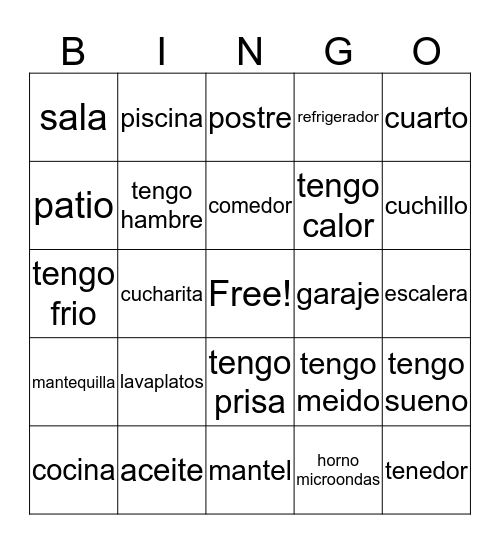 Vocab Bingo Card