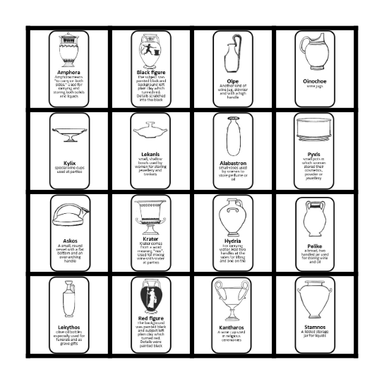 When each type of pot is called, tick that square. First to get four in a row across, up - down or diagonally wins! Bingo Card