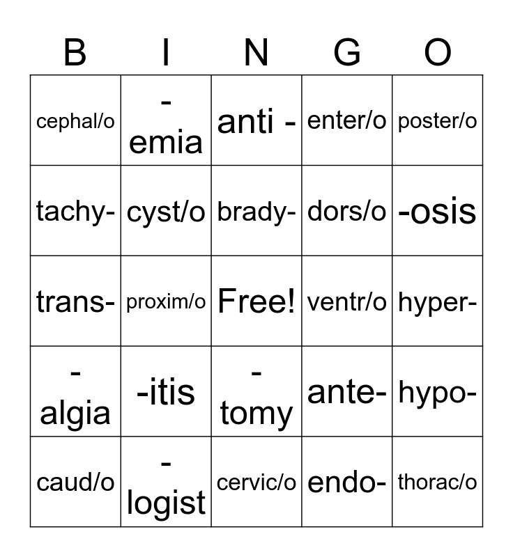 Chapter 1 Bingo Card