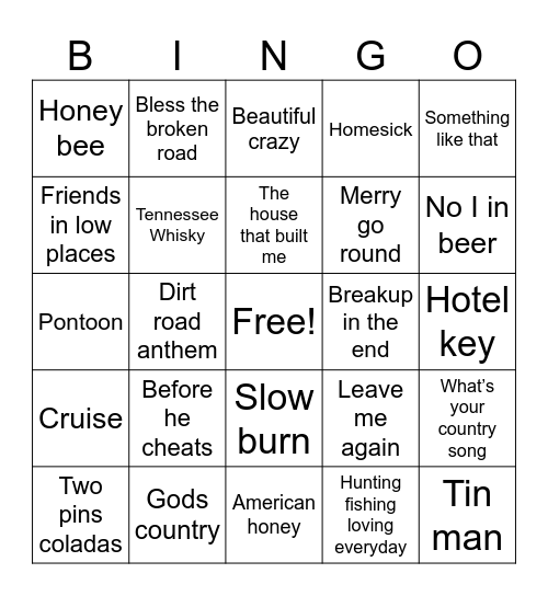 We’ve gone COUNTRY! Bingo Card