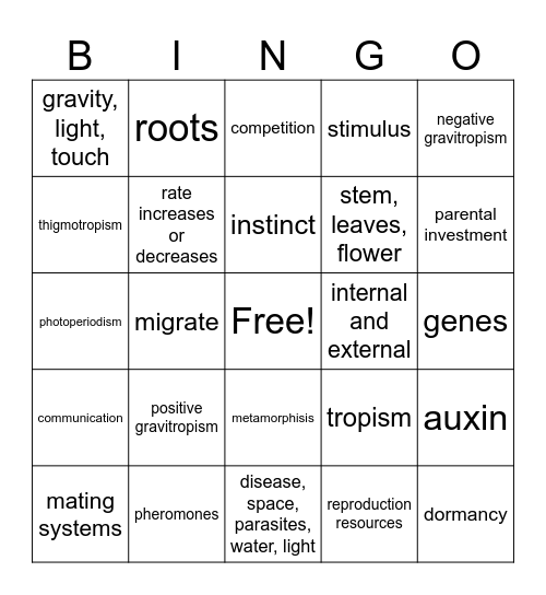 Unit 1 lesson 3 and 4 Bingo Card