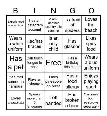 Club CURE Icebreaker Bingo Card