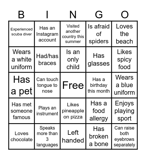Club CURE Icebreaker Bingo Card