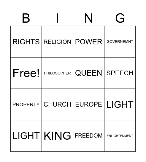 ENLIGHTENMENT BINGO Card