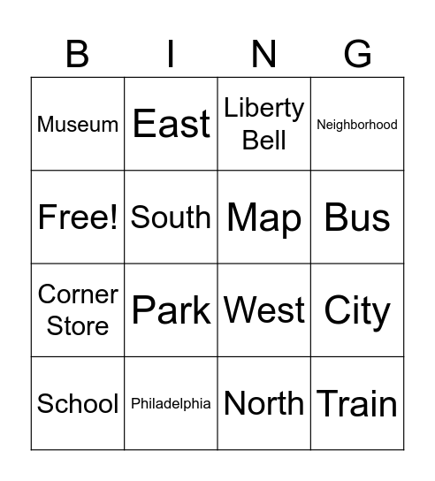 Philadelphia Bing Bingo Card