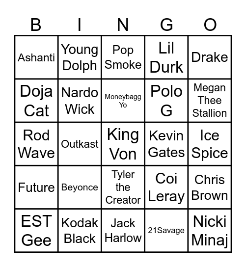 Trap Bingo Card