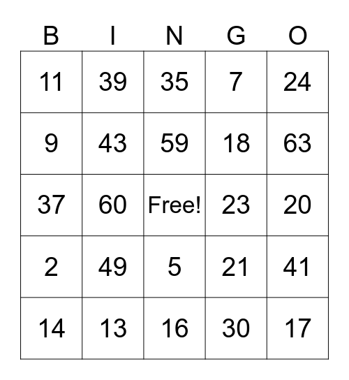 Factors Bingo Card