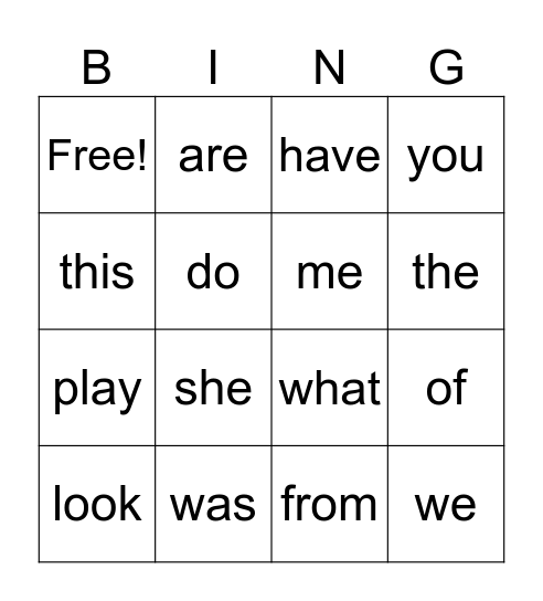 Sight Words 1 Bingo Card