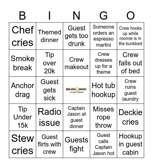 Below Deck Bingo Card
