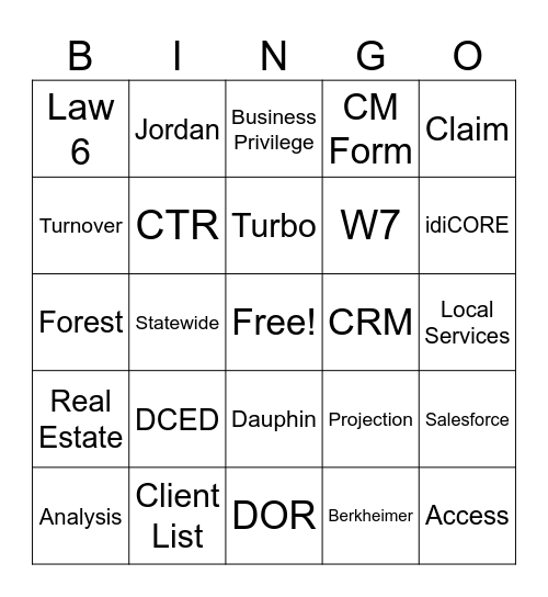 Client Services Bingo Card