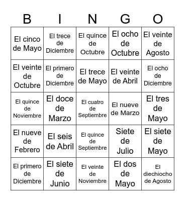 Bingo de Cumpleaños Bingo Card
