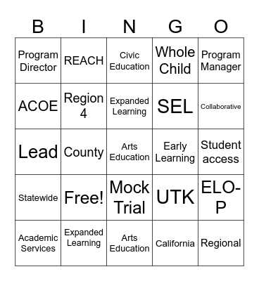 Whole Child Department Bingo Card