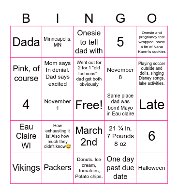 Baby T Bingo Card