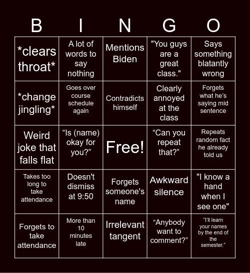 Paul Greengo Bingo Card