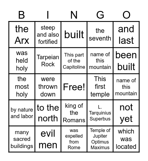 In Capitolinō Bingo Card